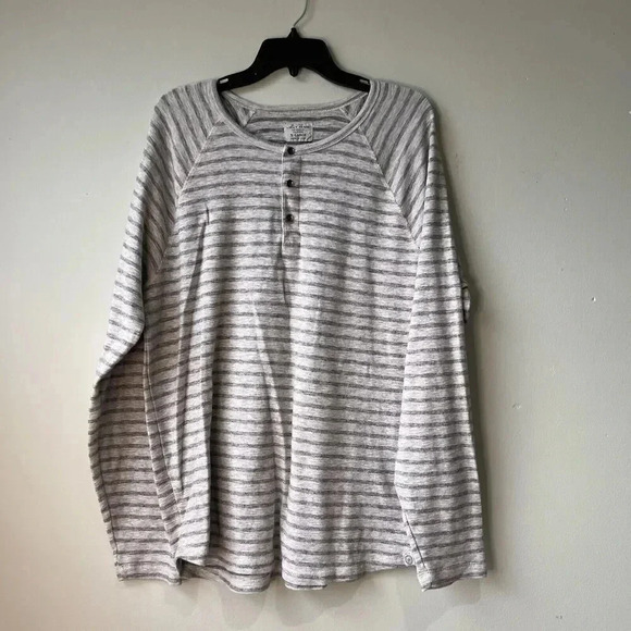 LUCKY BRAND HENLEY SHIRT‎ X LARGE OFF WHITE & GRAY STRIPED LONG SLEEVE THERMAL - Picture 1 of 3